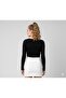 Women's Black Crew Neck Viscose Long Sleeve Crop Blouse - 2