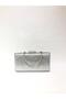 Silver Color Wavy Patterned Material Evening Dress Portfolio Clutch Women's Bag Can Be Used in Hand and with Long Strap
