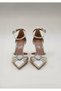 Women's 7 cm Beige Satin Evening Shoes with Heart Detail (Full Fit) - 5