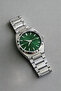 Men's Metal Wristwatch Green Dial Silver Band in Special Box - 5