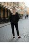 Women's Black 2 Thread Oversized Basic Crew Neck Sweatshirt Nj16 - 3