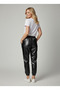Women's Black Metallic Leather-Look Jogger Pants Nj36 - 2