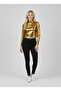 Women's Gold Metallic Leather-Look Half Turtleneck Crop Blouse Nj37 - 2