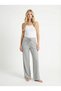 Women's Grey Soft Textured Bird Eye Detailed High Waist Trousers Nj14