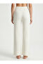 Women's Ecru Soft Textured Elastic Waist High Waist Trousers Nj13 - 2