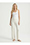 Women's Ecru Soft Textured Elastic Waist High Waist Trousers Nj13 - 3