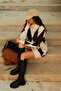 Women's Mock Neck Diamond Pattern Sweater Dress Stone-Brown Fmoda1991 - 4