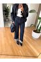 High-Waisted Jeans with Folded Cuffs - Navy Blue - 2