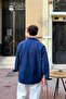 Corded Fabric Kadife Oversized Shirt Navy Blue - 2