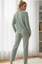 Green Teddy Bear Embroidery Soft Winter Buttoned Waffle Knitted Pajamas Suit 7988 - 3