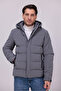 Men's Anthracite Water and Windproof Nova Fabric Detachable Hooded Zipper Snap Detailed Coat