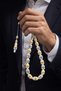 Oval Complete Handcrafted Brass Inlaid Systemic Orange Blue Colored Barley Cut Marble Rosary - 3