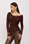 Women's Lace Detailed Boat Neck Long Sleeve Blouse Zyn-58871 - 4