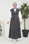 Women's V-Neck Buttoned Denim Black Gilet
