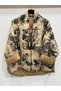 Women's Beige Italian Low Sleeve Floral Pattern Cotton O Oversized Quilted Kimono & Kaftan