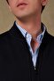 Forte Knitted Fabric Wool Modern Fit Navy Blue Mock Neck Men's Plain Knitwear - 2