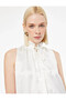 Tie Detail Stand Collar Ruffle Sleeveless White Women's Blouse 6Wak60002Ew - 3