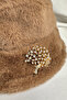 Soft Texture Tree of Life Brooch Detail Plush Fedora Fisherman Hat - 3