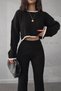 Women's Knitwear Set with Slit Detail and Shepherd Stitching in Black - 2