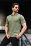 Khaki Polo Neck Knitwear Men's T-Shirt E7461
