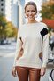 Cream Boat Neck Long Sleeve Slim Casual Knitwear Sweater 65 60