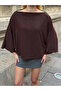 Women's Batwing Sleeve Poncho Blouse Brown - 3