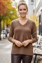 Light Brown V-Neck Long Sleeve Slim Casual Openwork Knitwear Sweater 65 60