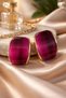 Purple Fuchsia Transitional Gold Framed Large Stone Women's Earrings – Stylish & Unique Design - 3