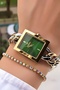 Women's Wristwatch Steel Chain Cord Gold Silver Green Color Gift Bracelet Hms84Kc1 - 4