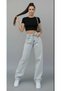 Ariane Ice Snow Wash Buckle Detail Loose Fit Wide Leg Comfortable Baggy Jean Denim Casual Women's Pants - 4