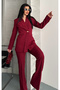 Women's Designer Jacket and Pants Set Burgundy - 4