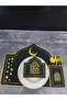 طقم عشاء مطرز بعبارة Ramadan Mubarak، مكوّن من 12 قطعة، مناسب لـ6 أشخاص، مع حامل ملاعق مدمج