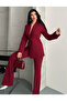 Women's Designer Jacket and Pants Set Burgundy - 5