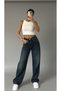 Viwey Blue Snow Wash Buckle Detail Loose Fit Wide Leg Comfortable Baggy Jean Denim Casual Women's Pants