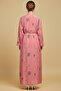 2 Pieces Women’s Long Pink Floral Kimono Abaya Stylish Open Robe With Inner Modern Dress Set - 3