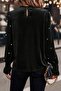 Black Pearl Detail Ruched Neck Long Sleeve Velvet Blouse - 3