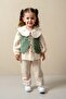 Bohemian Style Floral Patterned Muslin Blouse and Buklet Vest Set 3-Piece Baby Set