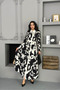 Women's Black and White Patterned Full Button Imported Fabric Belted Dress Nbms25106