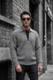 Mams Men's Slim Fit Zip Polo Neck Ribbed Knit Cardigan