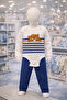 Baby Boy 3-Piece Hooded Set Striped Teddy Bear Embossed Seasonal Cute Set - 5