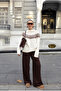 Women's Ecru Crew Neck Half Patterned Knit Sweater - 3