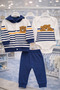 Baby Boy 3-Piece Hooded Set Striped Teddy Bear Embossed Seasonal Cute Set - 2