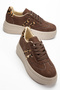 Women’s Brown Suede Leopard Thick-Soled Sneakers