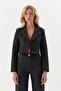Striped Denim Short Jacket Black