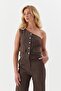 Striped Slim One Shoulder Brown - 2