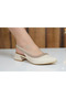 Stone Striped Short Heeled Casual Women's Classic Beige Shoes