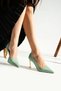 Demry Green Women's Pointed Toe 9cm Thin Heels Gold Color Metal Heels Stiletto Shoes - 3