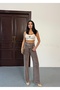 Women's High-Waisted Brown Palazzo Jeans with Belt and Tassel Waist and Tassel Hem - 7