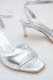 Women's Silver Shiny Ankle Strap Heeled Shoes - 5