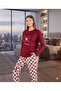 Women's Long Sleeve Crew Neck Plaid Print Thermal Pajama Set - 2